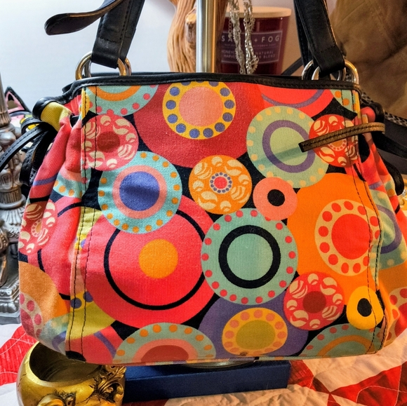 Talbot's Handbag Colorful Circle Pattern  Canvas EUC (skeleton not included) - Picture 1 of 9
